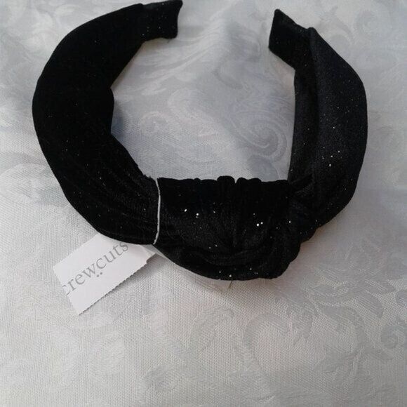 J. Crew Crewcuts Black Velvet Glitter Gold Sparkle Knotted Headband Soft NEW - Picture 4 of 5